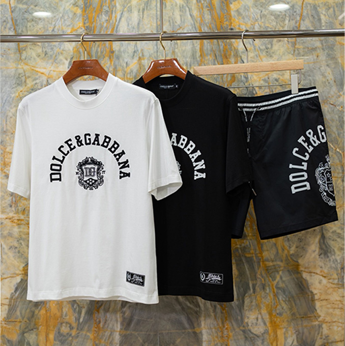 dolce & gabbana crest embroidered cotton short sleeve t-shirt